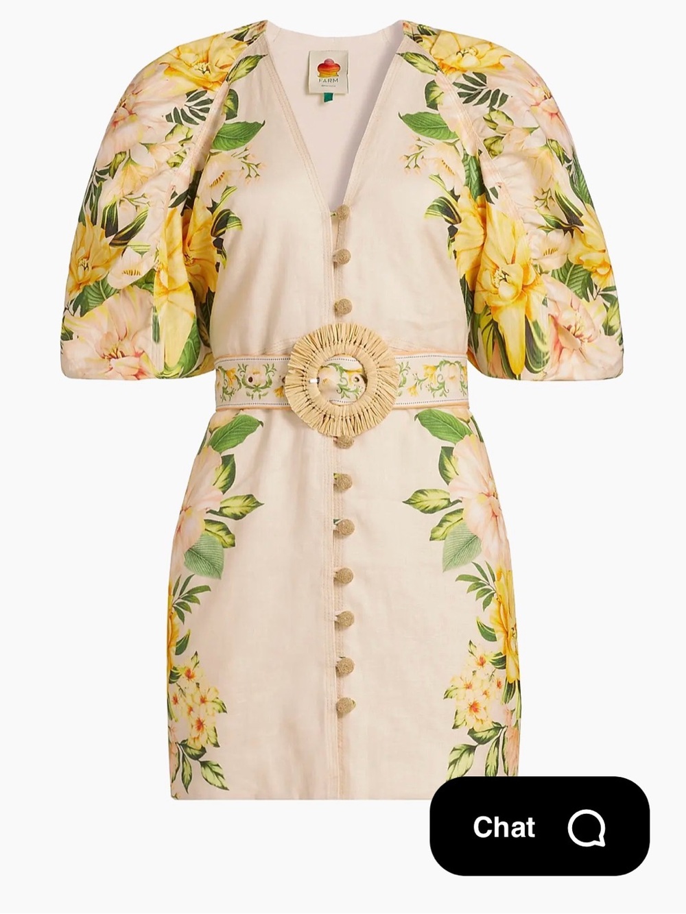 FARM Rio Cream Mini Dress with Yellow & Green Floral Print